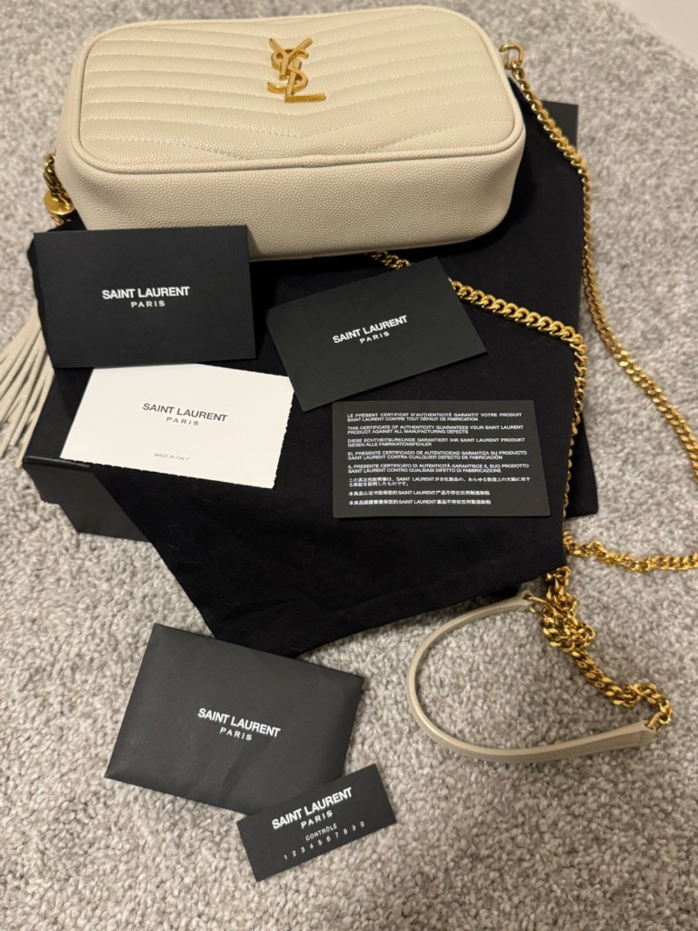 Saint Laurent Quilted Camera Crossbody Bag in Cream with Gold Hardware - Picture 10 of 16